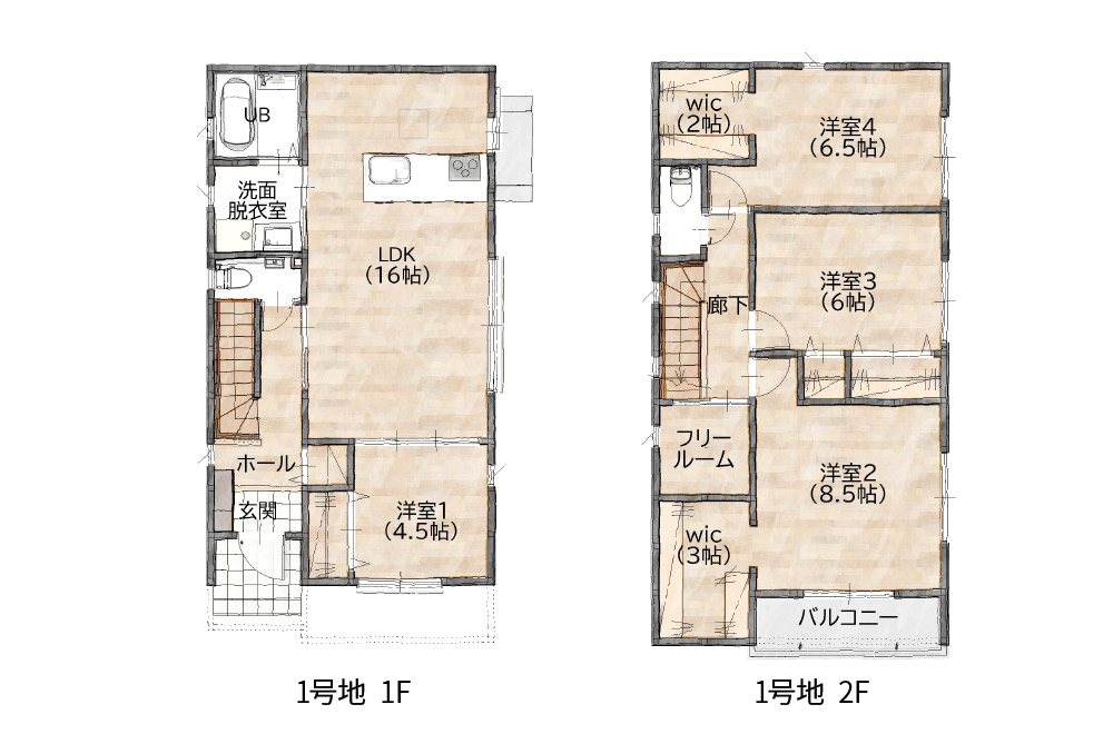 新築戸建て　皿山4丁目　1号地間取り
