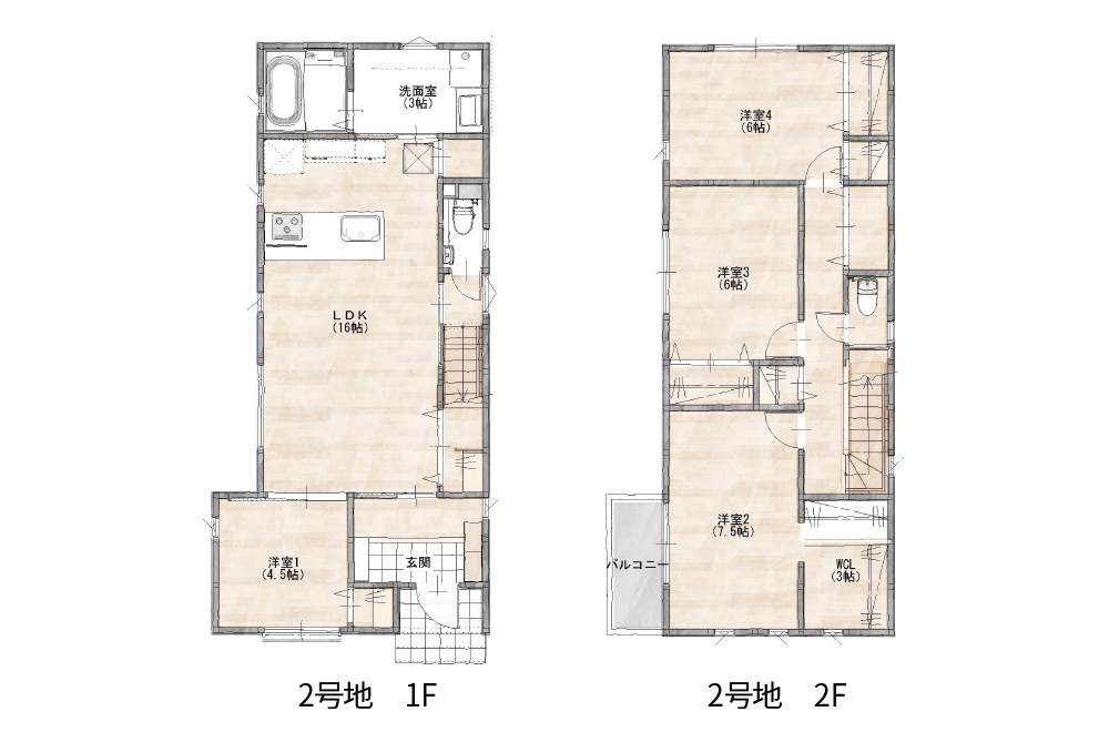 新築戸建て　賀茂2丁目　2号地間取り