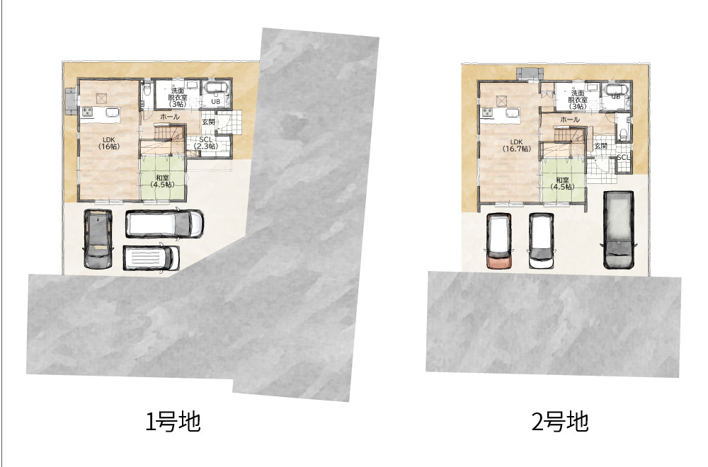 新築戸建て　荏隈Ⅴ1・2号地配置図