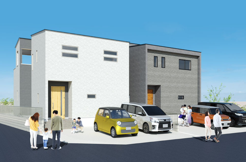新築戸建て　下郡中央3丁⽬外観完成イメージパース